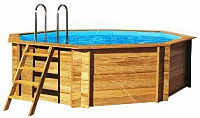Сборный 8-ми угольный (круглый) каркасный деревянный бассейн для дачи Procopi (Франция)  5,3 (рис.1)