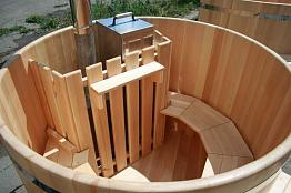 Круглая японская баня «Фурако» со встроенной дровяной печью на 3-4 человек, 1200x1800 мм